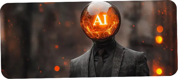 AI-driven prompt solutions symbolized by a business figure with a glowing AI head
