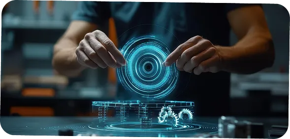 Hands adjusting holographic interface showing ai prompt automation and workflow optimization