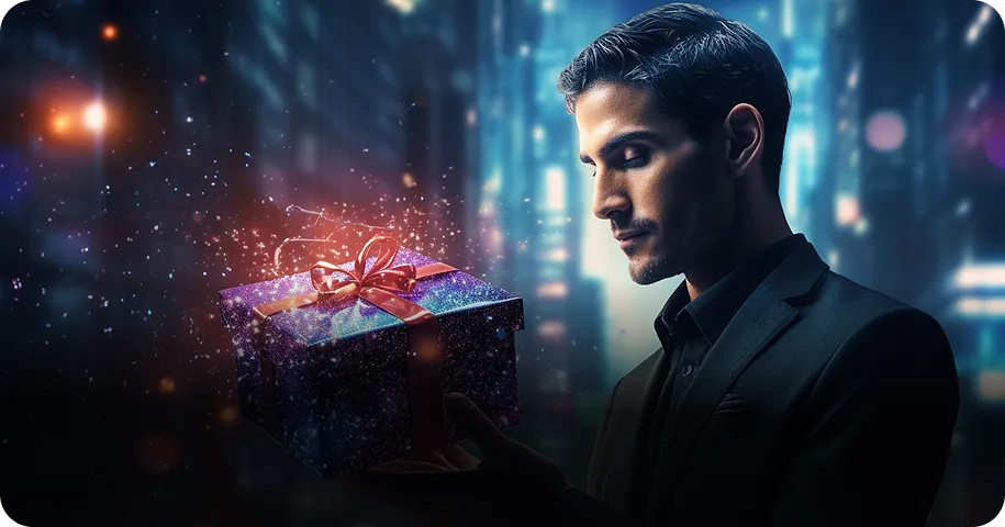 Man holding glowing box symbolizing ai prompt optimization delivering reliable automated AI results