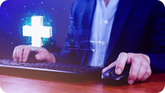 Professional using computer with healthcare interface powered by ai automation agent