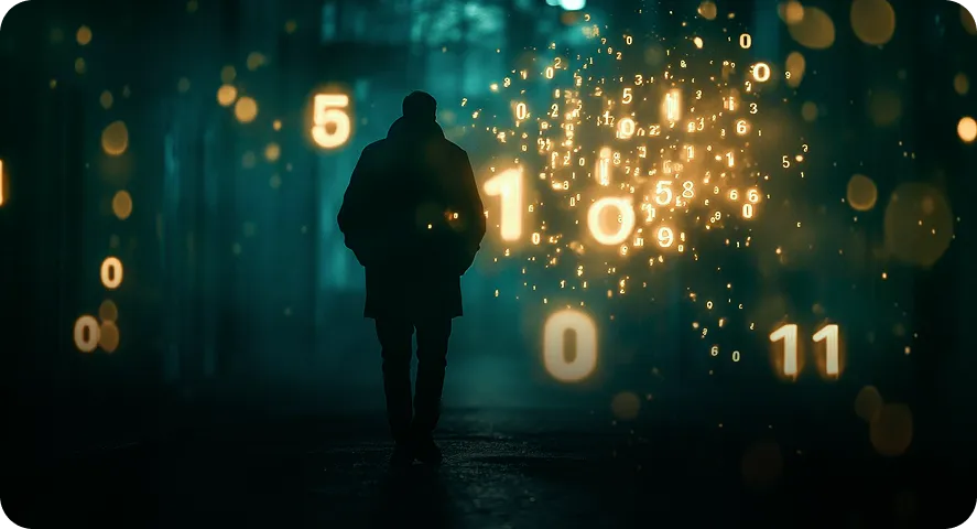 Visual representation of data-driven success with floating numbers and digital transformation theme