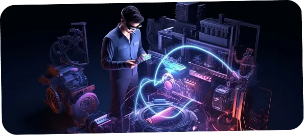 AI engineer configuring advanced prompt systems inside a futuristic AI model environment