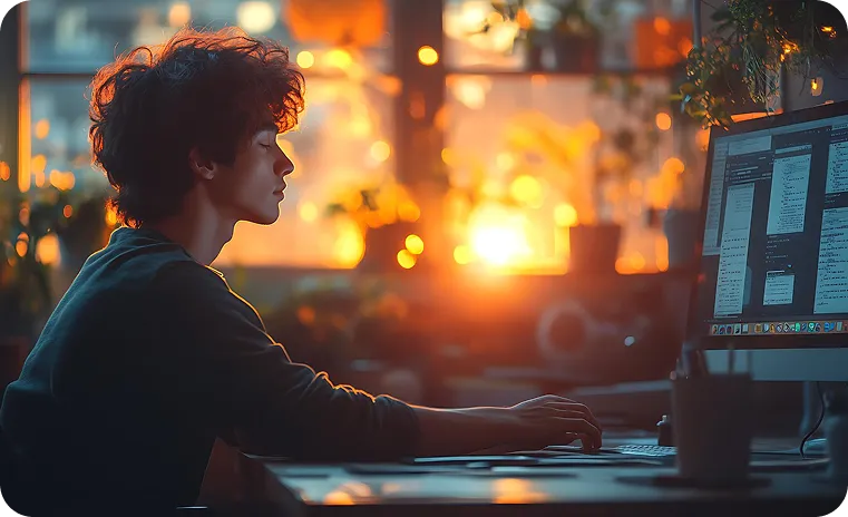 Person optimizing AI prompts on a computer to improve performance and reliability