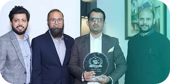 Phaedra Solutions CEO and cofounders holding a company milestone award