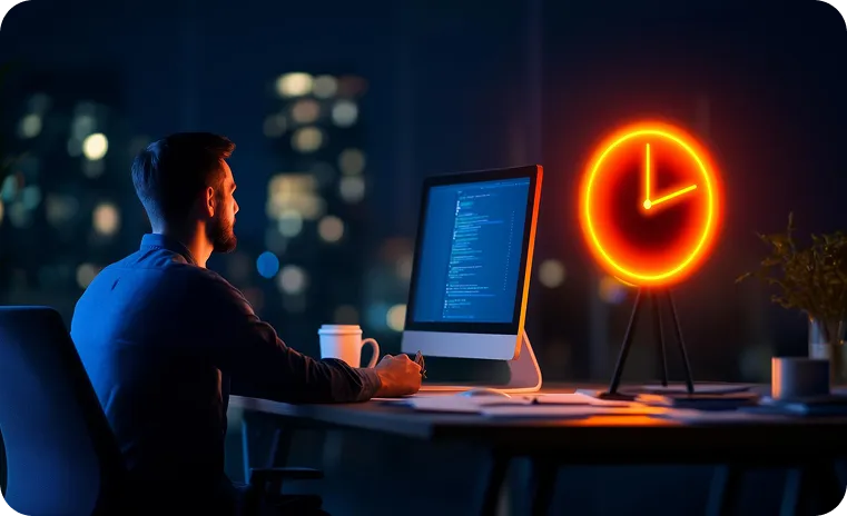 Man coding at night representing efficient web application development solutions