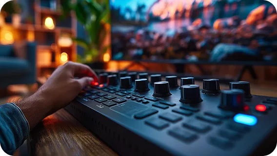 Adjusting control panel knobs to customize media streaming and fan portal software