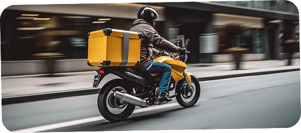 A fast delivery bike rider representing AI-first software delivery speed