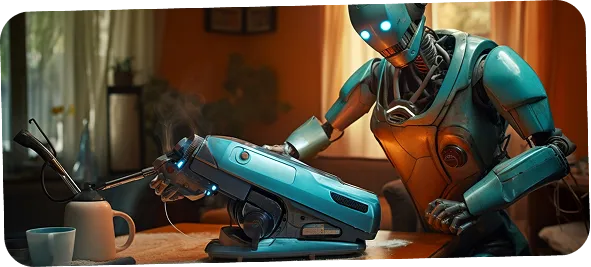A robot assembling a product representing a perfect fit custom software solution