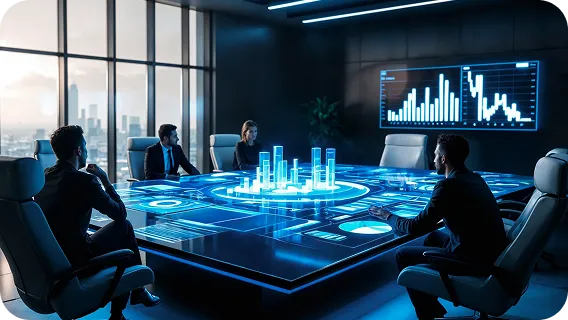 Corporate meeting showcasing scalable enterprise platforms and software