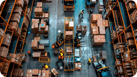 Top-down view of a warehouse for automated operations software