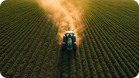 Aerial view of a tractor representing connected farm management software