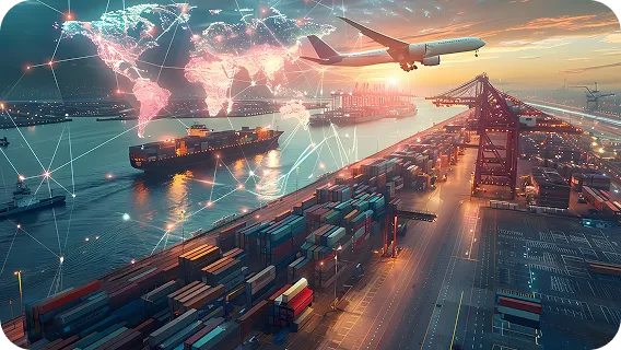 Global supply chain map and cargo port for real-time logistics systems