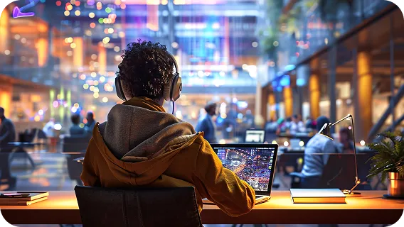 Developer with headphones analyzing web app and MVP technology stack