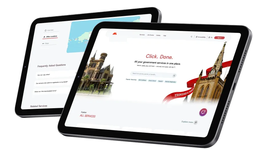 Two digital tablets showing web portal mockups built via AI-first web app development services