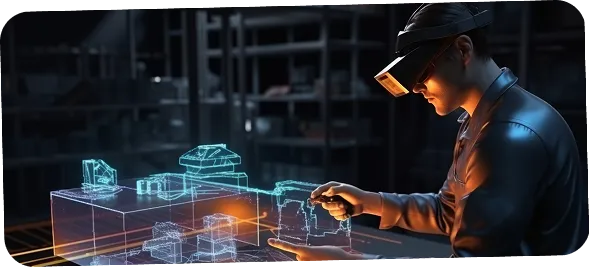 Engineer working on a digital blueprint, showing scalable MVP development