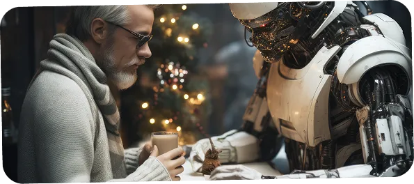 Human and robot collaboration card demonstrating how to build mvp faster with ai