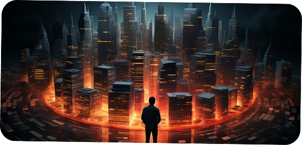 Man looking at digital city, representing lean AI MVP launch