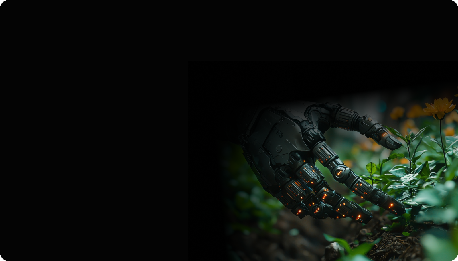 Robotic hand in plants representing Phaedra Solutions AI-first delivery model processes