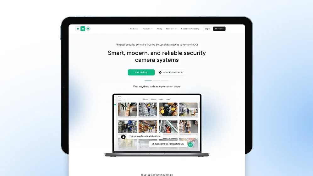 AI Cloud Surveillance Platform website displaying an AI-powered security camera monitoring interface on a laptop screen.