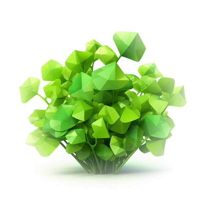 Low-poly green plant graphic symbolizing growth in end-to-end technical delivery