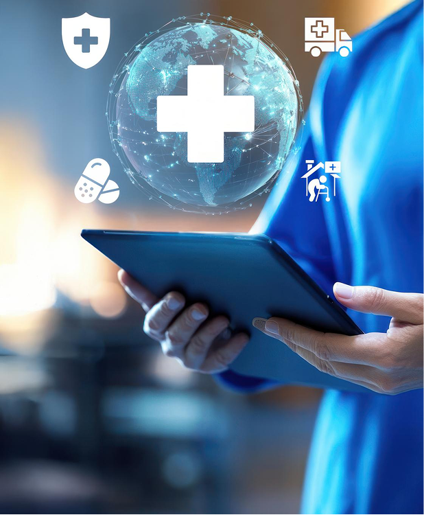 Digital medical network icons, highlighting Healthcare cloud and infrastructure engineering