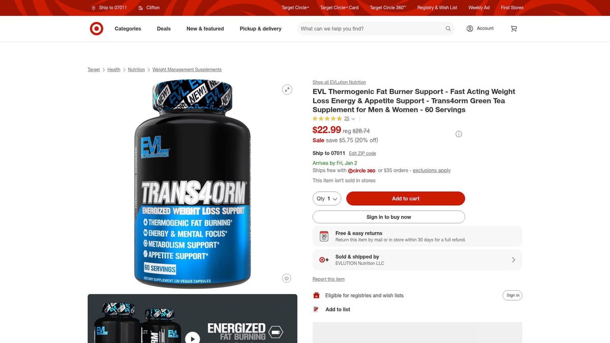 8 Best Weight Loss Supplements to Try in 2026 - EVL Thermogenic Fat Burner Support (Trans4orm)