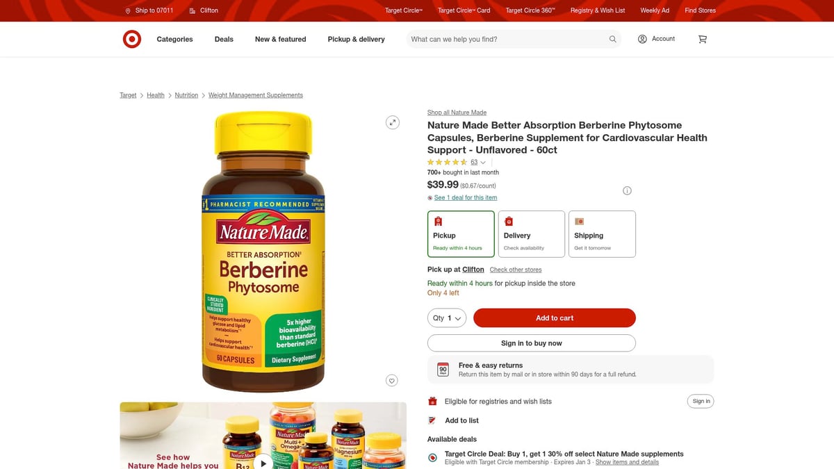 8 Best Weight Loss Supplements to Try in 2026 - Nature Made Better Absorption Berberine Phytosome Capsules