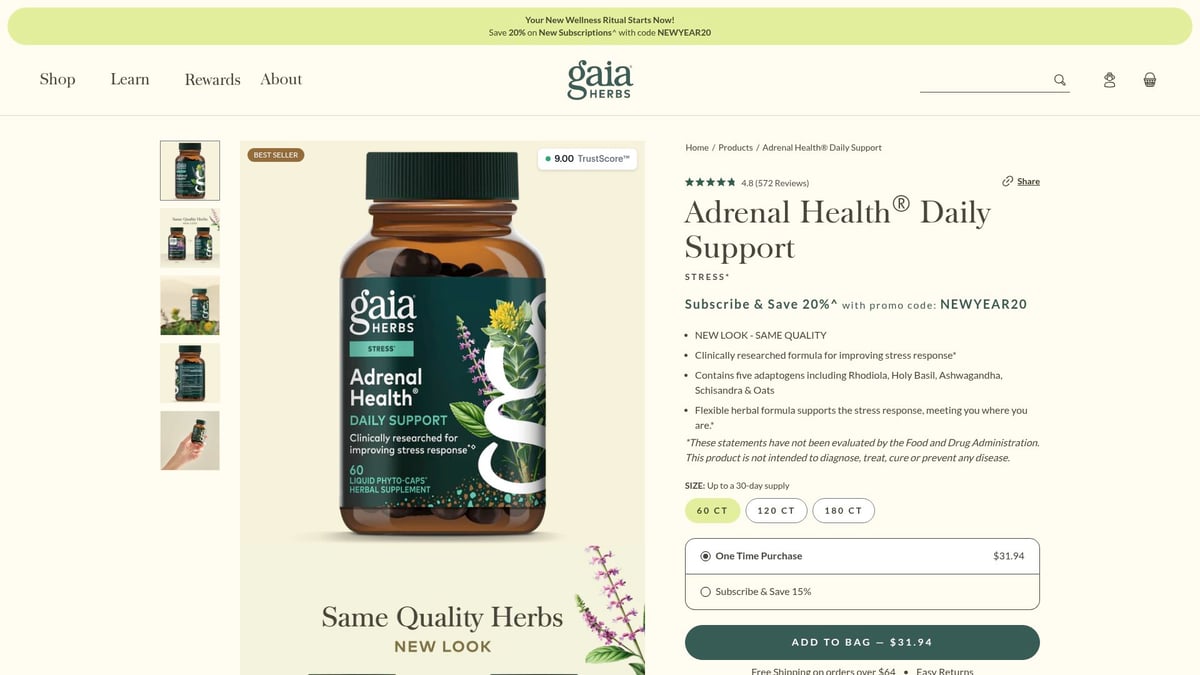 Top 9 Best Cortisol Supplements for Weight Loss in 2026 - Adrenal Health Daily Support by Gaia Herbs
