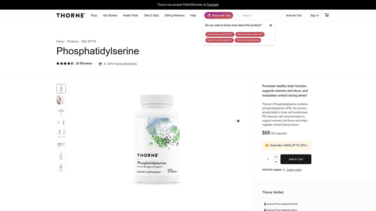 Top 9 Best Cortisol Supplements for Weight Loss in 2026 - Thorne Phosphatidylserine