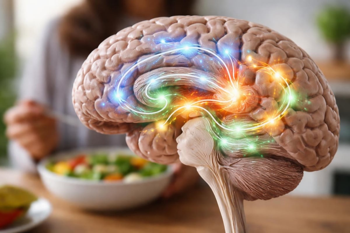 Brain pathways in eating behavior