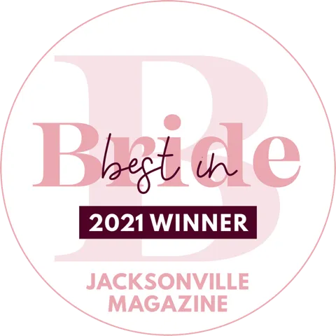 Best in Bride 2021 Winner badge from Jacksonville Magazine with stylized text.