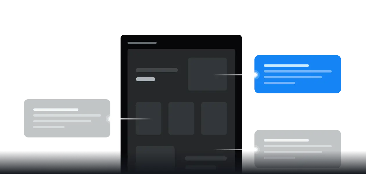 Dark tablet with wireframe interface and communication chat bubbles