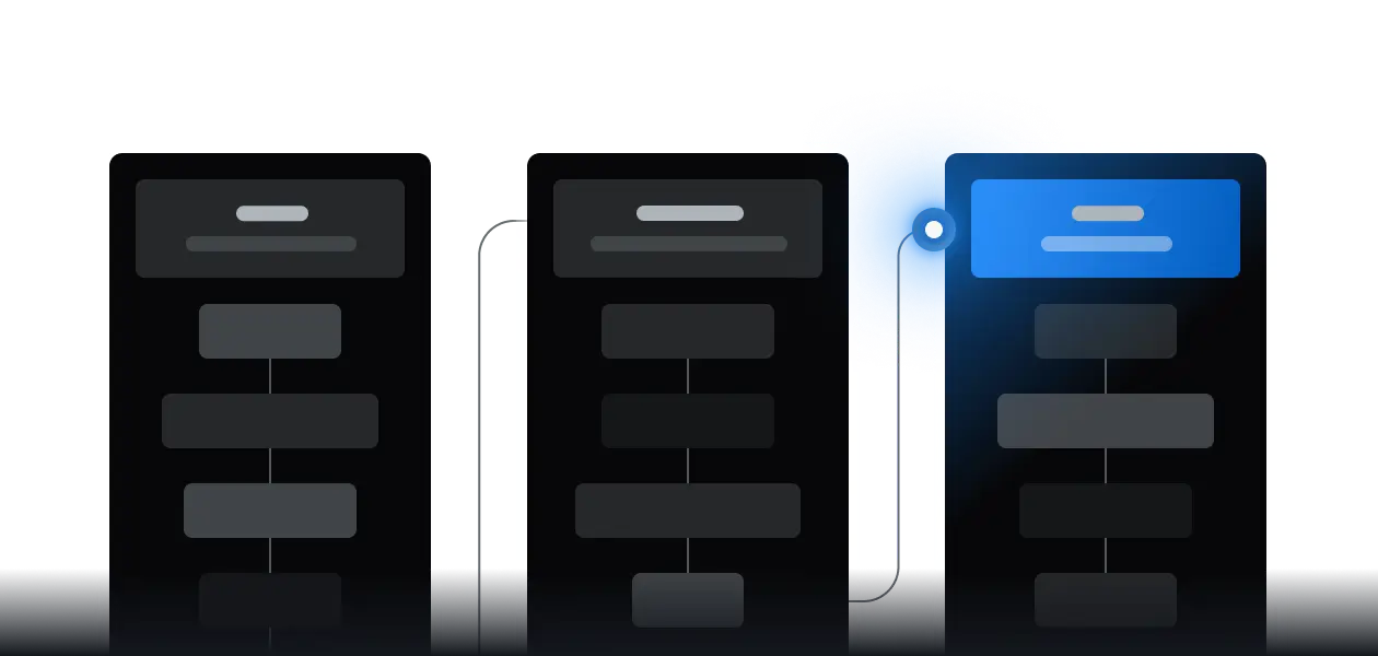 Three abstract wireframe mockups showing UI design progression with color