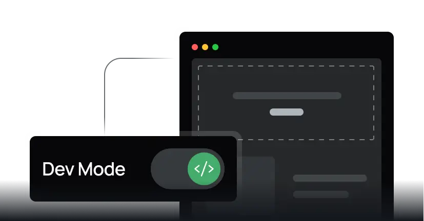Developer mode interface with code icon and dark computer screen