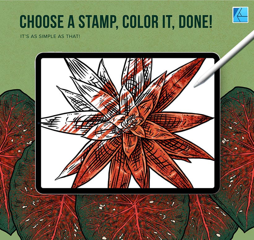 Choose a stamp, color it, done