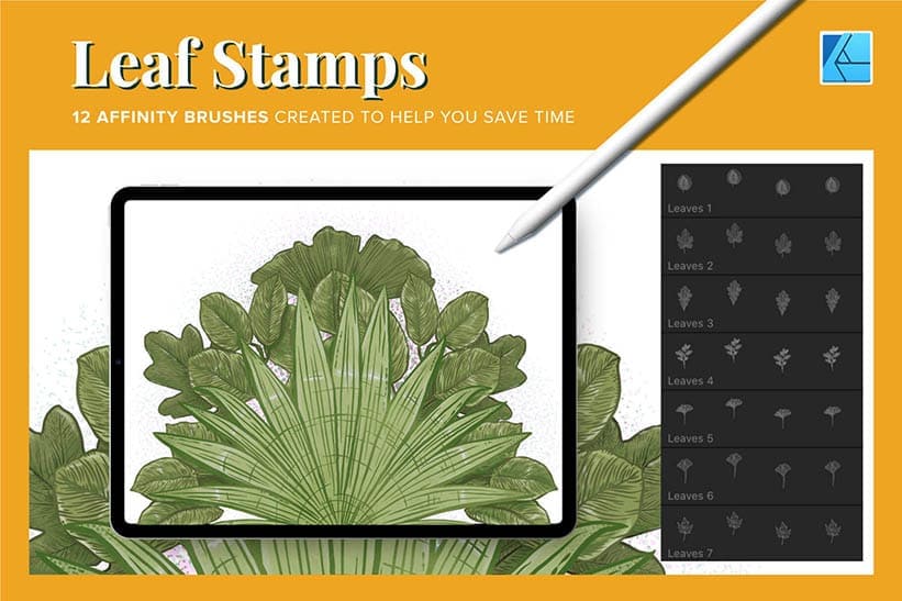 12 Leaf stamp brushes for affinity designer