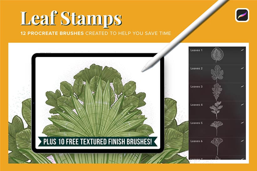 12 leaf procreate stamp brushes created to help you save time