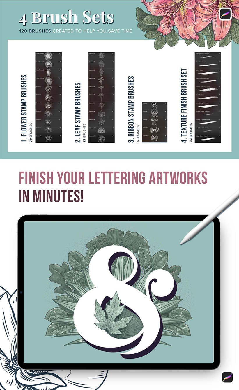 4 floral stamp brushes for procreate