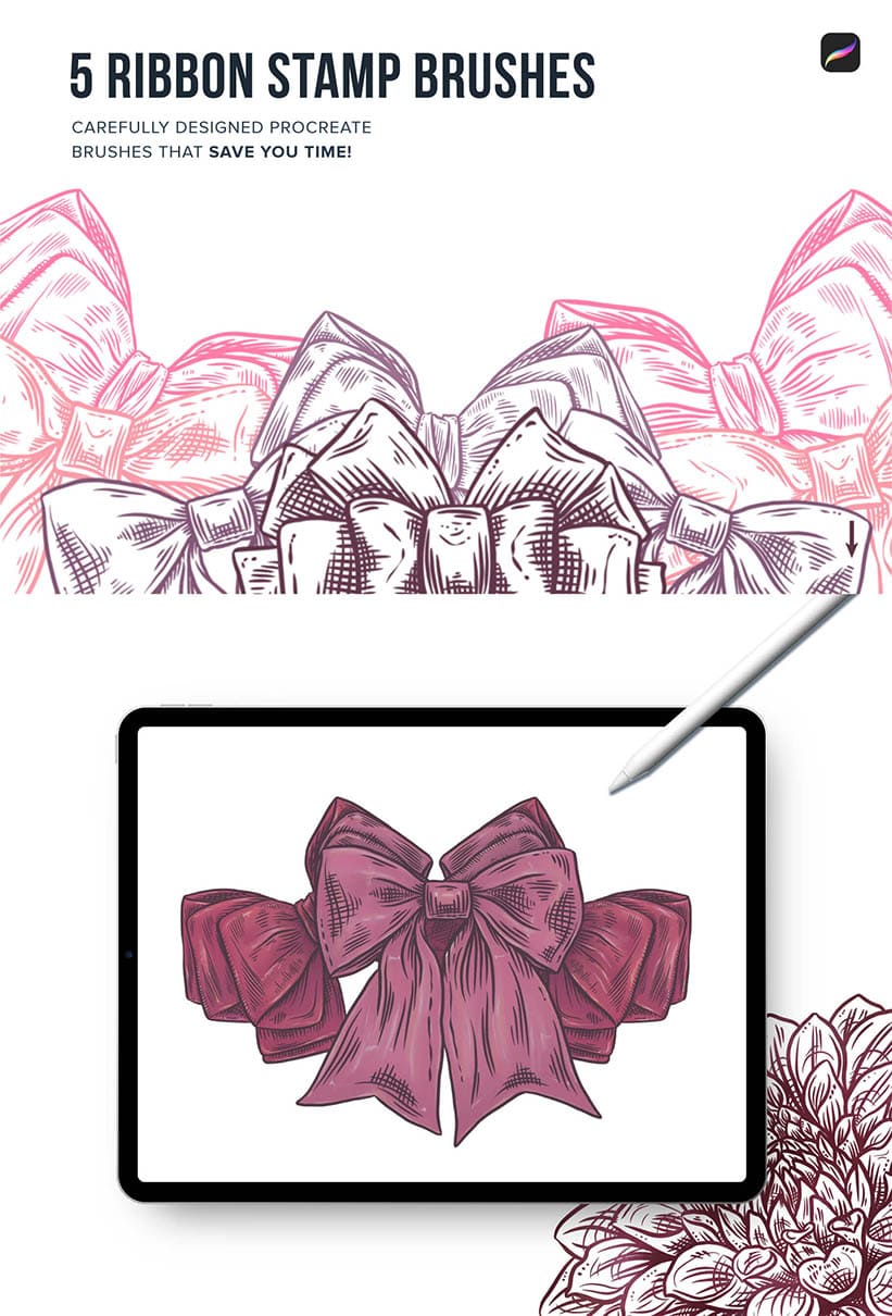 5 ribbon stamp brushes for procreate