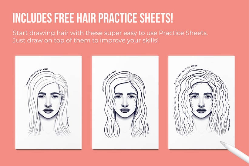 Includes free practice sheets to show you how to draw curly and wavy hair