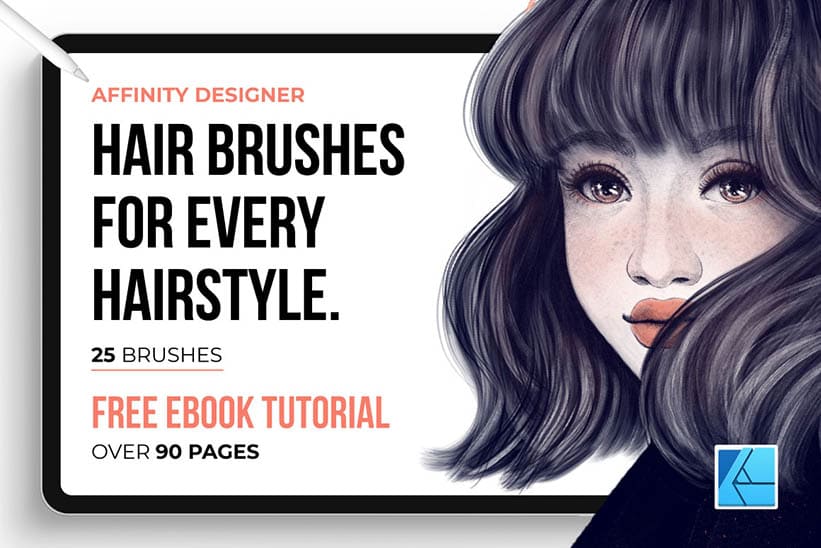 25 Hair Brushes for Affinity Designer - How to Draw Hair Digitally with Affinity.