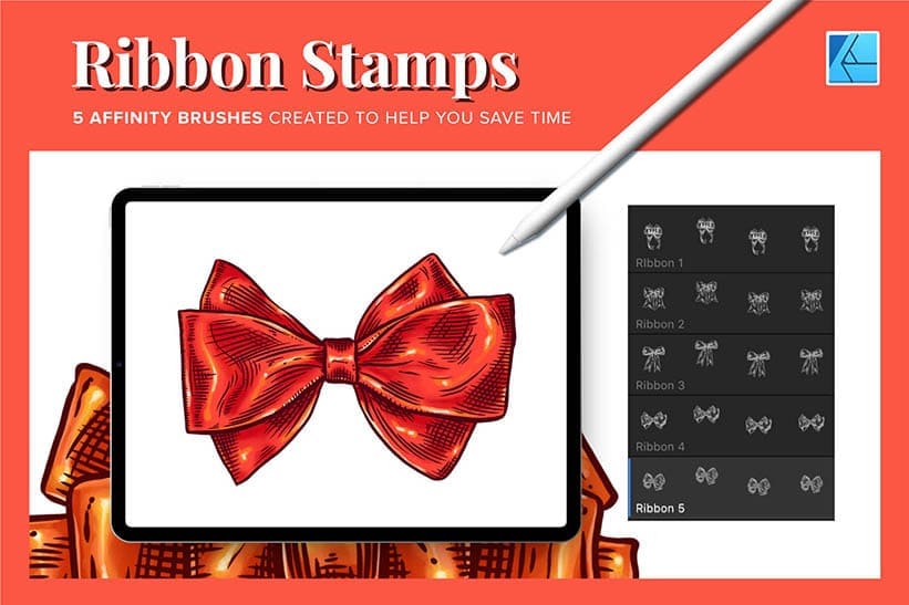 5 ribbon stamp brushes for affinity designer