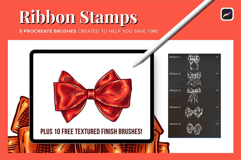 Draw ribbons fast and easy with these Procreate stamp brushes