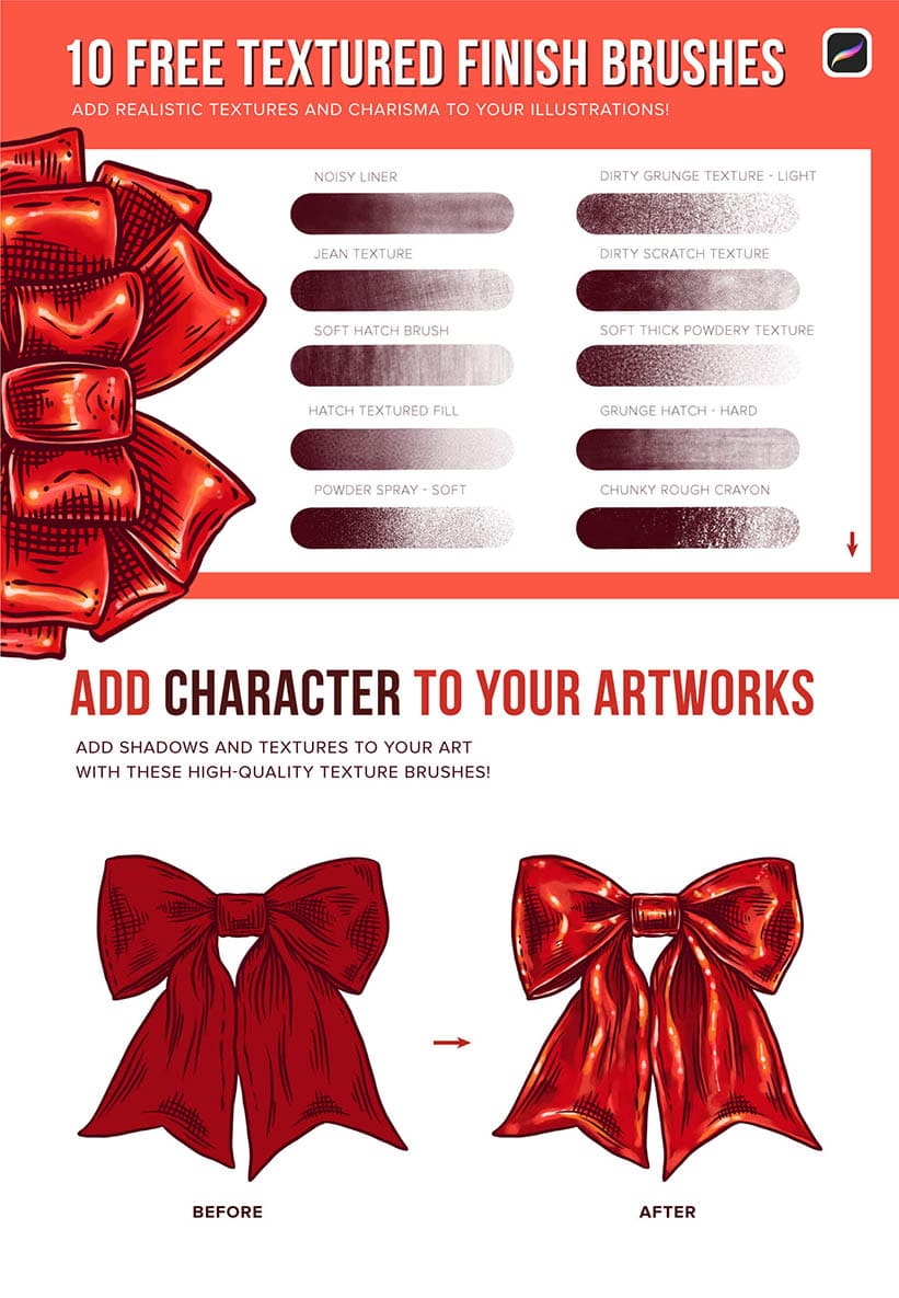 comes with free texture brushes for procreate