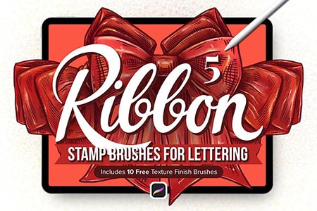 5 Ribbon Procreate Stamp Brushes for Lettering. Includes 10 Free Procreate Brushes.