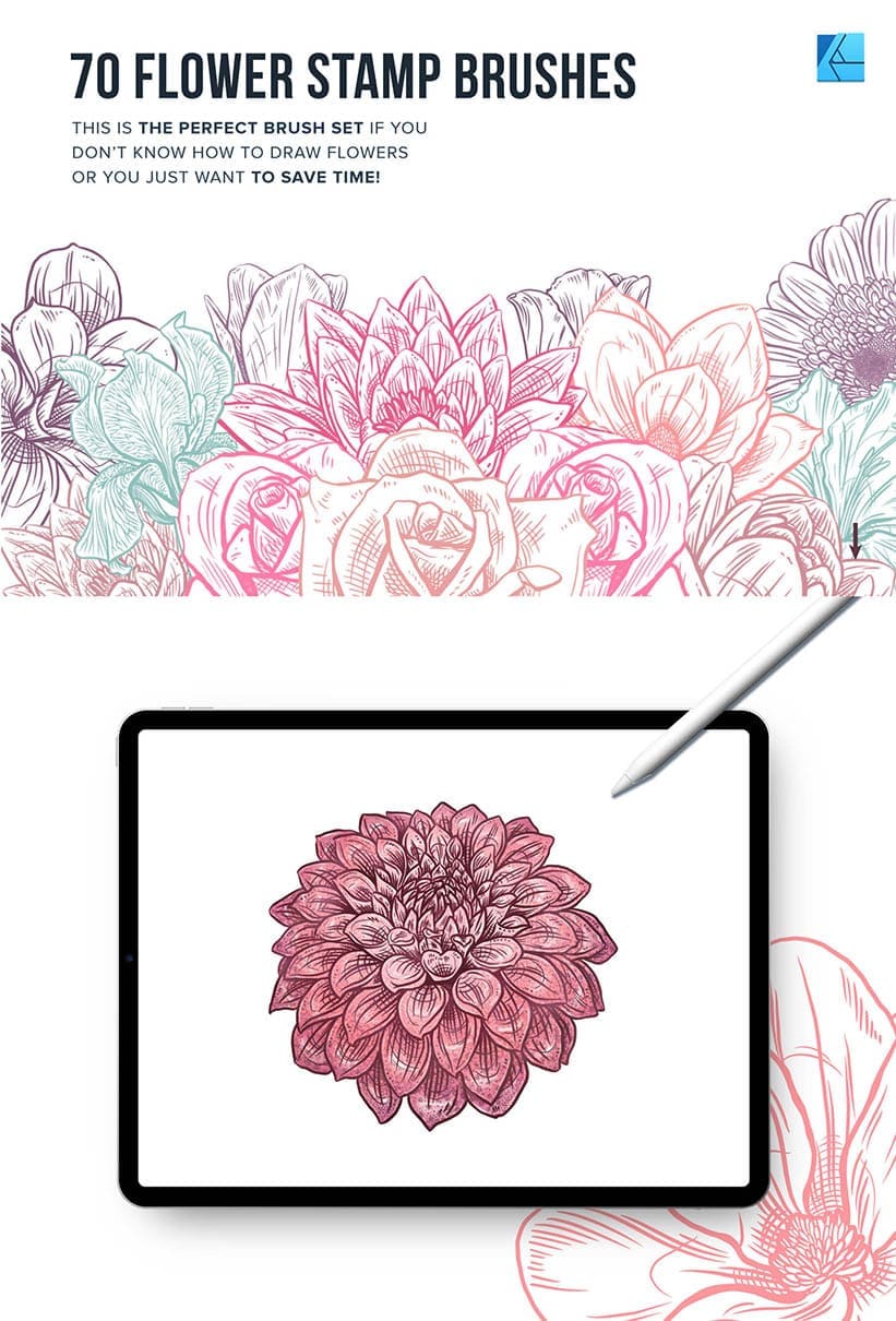 70 flower stamp brushes for affinity designer