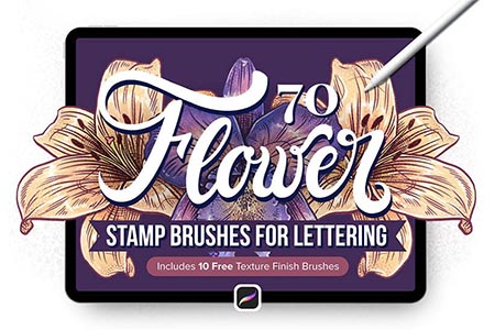 70 Procreate Flower Stamp Brushes for Lettering and Digital Art. Includes 10 free Procreate brushes.