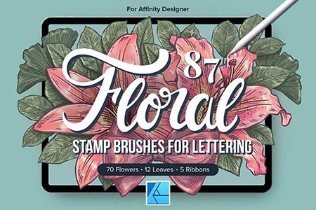 87 floral stamp brushes for affinity designer. You get flower, leaf and ribbon stamp brushes for affinity designer