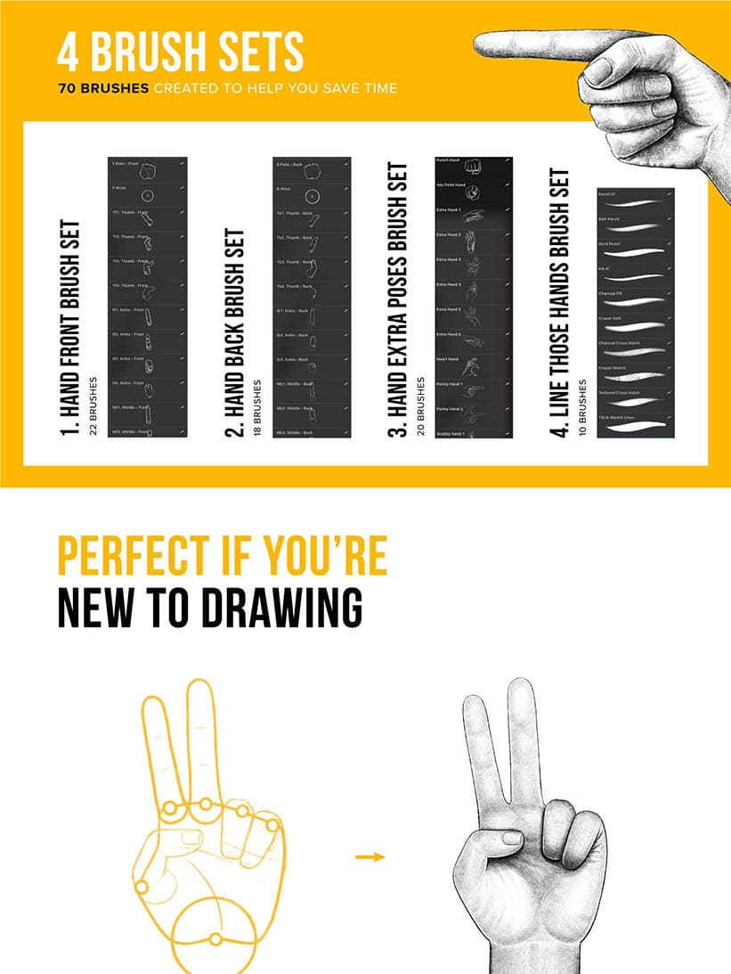 stamp brushes for procreate that help you draw hands faster 