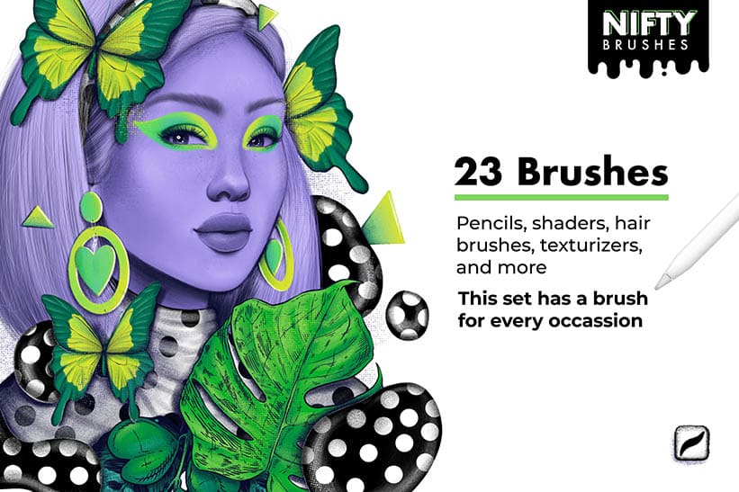 pencil, shaders, hair brushes, texture brushes for procreate